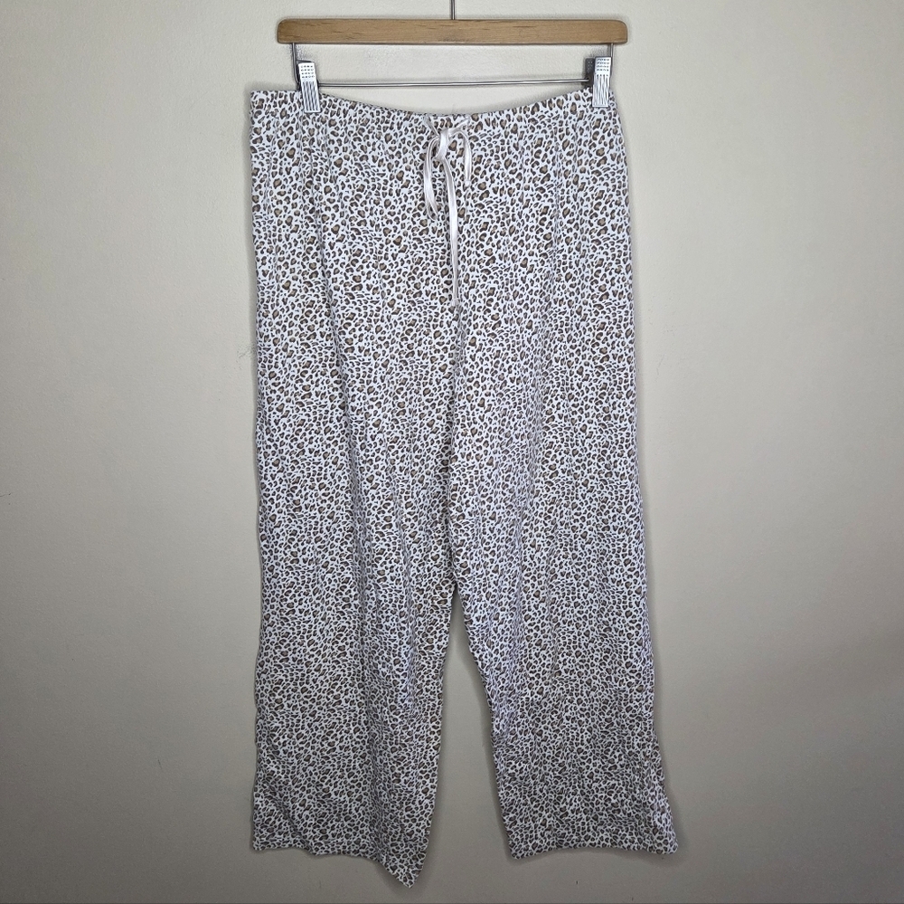 Y2K Anne Lewin White Tan Leopard Animal Print Pajama Pants Size Large